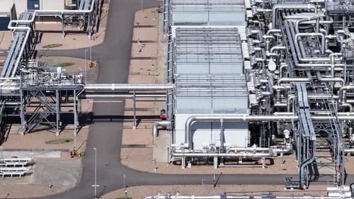 Aerial view of a natural gas processing plant infrastructure