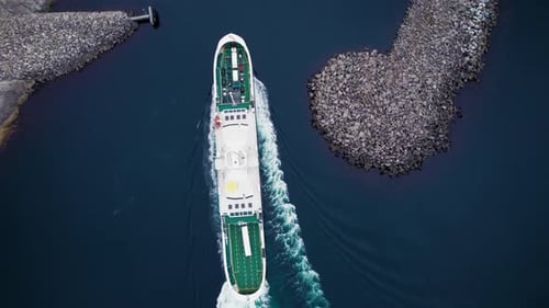 Passenger and Vehicle Ferry in Norwegian Fjord
