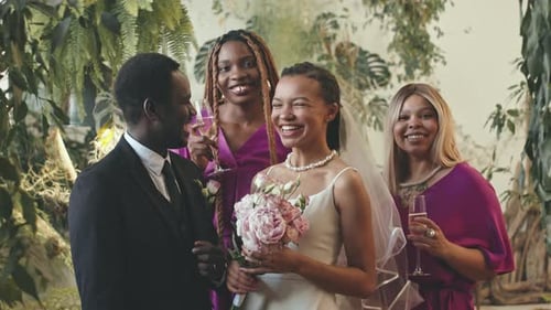 Joyful Wedding Party Celebrating with Bride and Groom