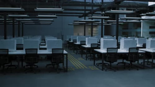 Interior of Empty Big Modern Office with Covered Computers