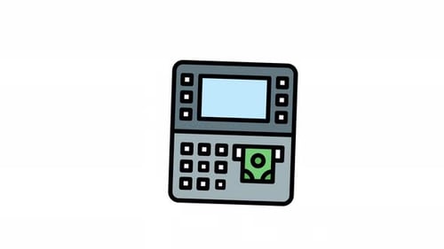 Animated ATM icon with cash withdrawal