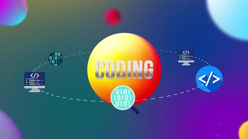 Ícones de codificação com animação 3D em estilo orbital