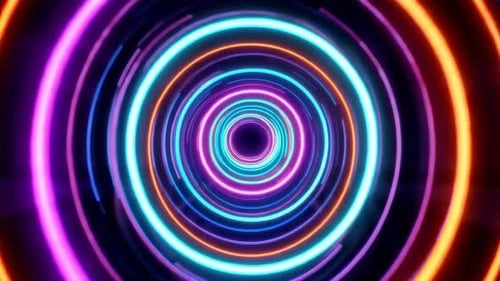 Futuristic Glowing Neon Circular Light Tunnel Animation