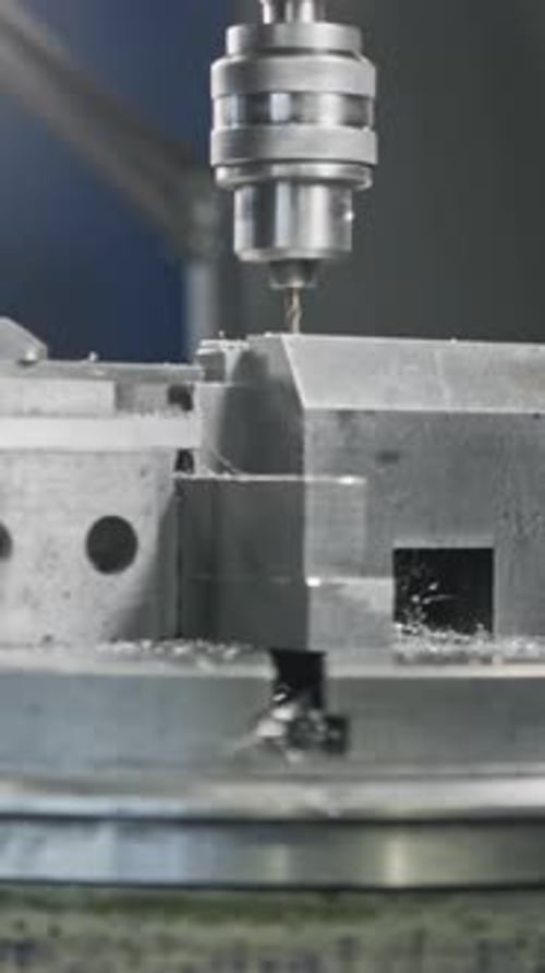 A fresadora CNC perfura com precisão o bloco de metal na oficina
