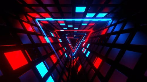 Red And Blue Neon And Strobe Triangle Tunnel Background Vj Loop In 4K