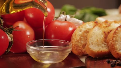 Delicious Tapas Bread with Tomatoes Pasta with Olive Oil Closeup Bruschetta with Red Sauce Ketchup