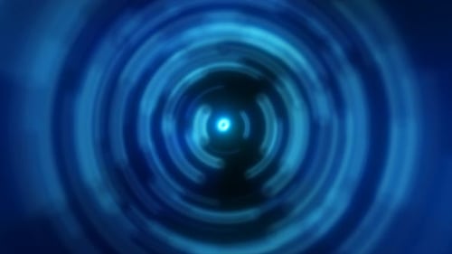 Abstract background of bright blue glowing energy magic radial circles of spiral tunnels