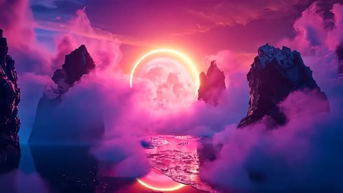 Sunrise/Sunset moon over a mystical landscape