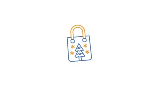 Animated Christmas Shopping Bag Line Art Icon