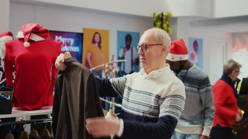 Elderly Client in Xmas Decorated Store