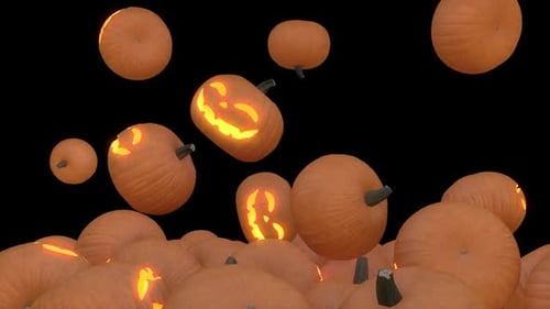 Halloween Glowing Pumpkins Falling and Piling Up