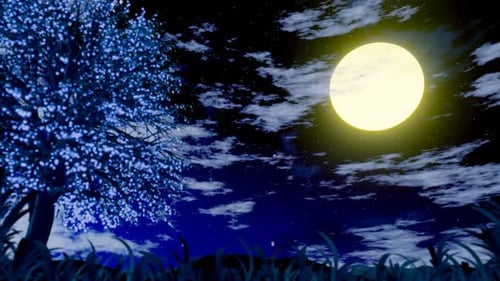 Magical Moonlit Night with Glowing Tree Animation