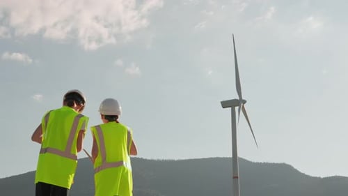 A Group of Young Engineers Diligently Observing and Learning About Wind Turbine Technology While