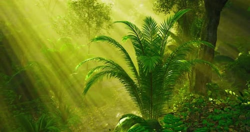 Sunlight Filters Through Lush Greenery in a Vibrant Forest Setting