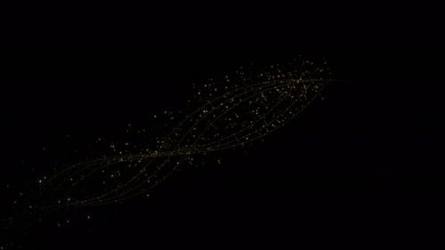 Particles Trail. Motion fairy dust in gold Background. Golden glitter Black Backdrop. Animated Overl