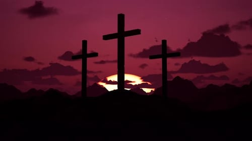Sunrise on Three Holy Crosses at Jerusalem Mountain Hill