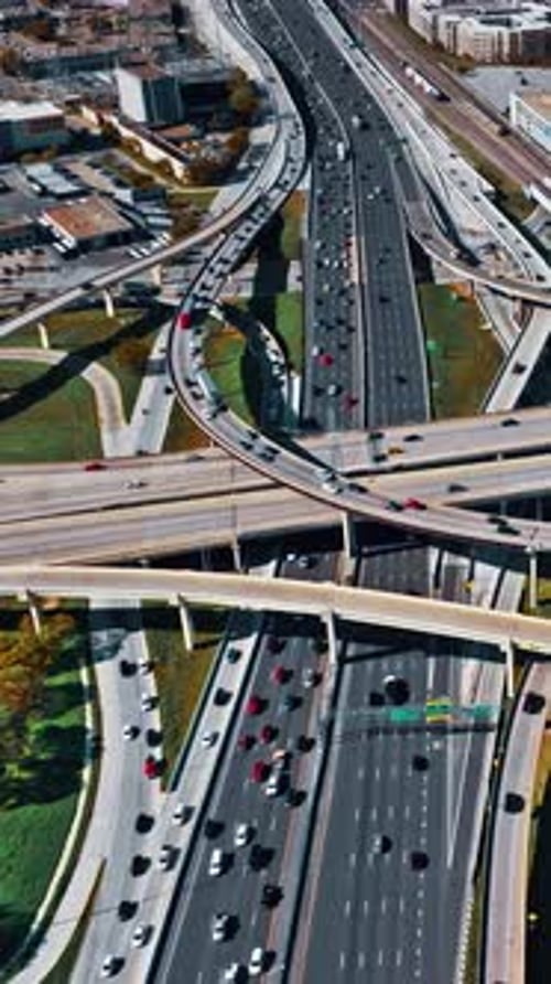 Busy highway interchange in Dallas, USA during daytime rush hour