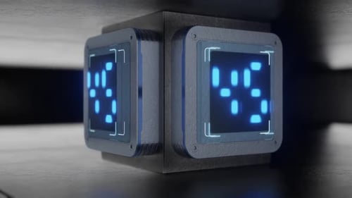 Cuenta regresiva de 60 segundos. Cuenta atrás de 1 minuto. Cuenta atrás en la pantalla de tecnología. Rotación de la cámara alrededor