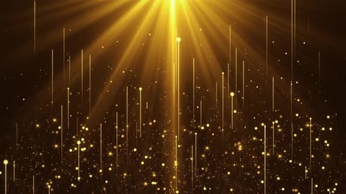 Golden Light Rays and Sparkling Particles Celebration Background