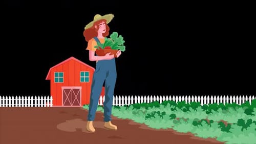 Female Farmer Holding A Fruit And Vegetable Basket On Alpha Channel