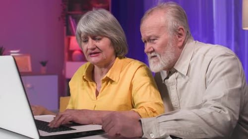 Senior Couple Using Laptop Computer At Home