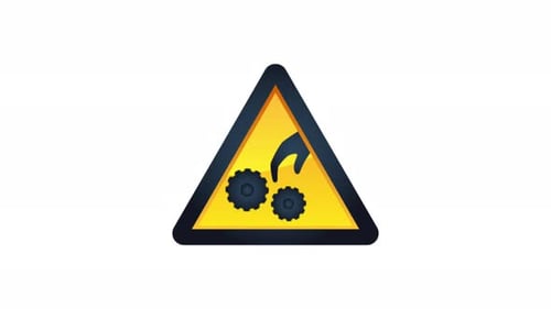 Industrial Warning Sign Animation with Gears and Hand