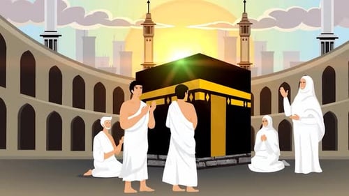 Muslime beten Umra an der Kaaba in Mekka Islamische Hadsch-Pilgerfahrt Männer, Frauen in Ihram gekleidet