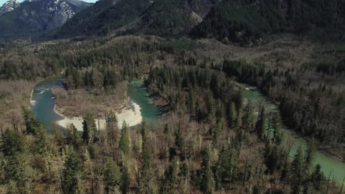 Unique Drone Flight In Nature With River And Mountains
