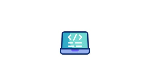 Animated Laptop with Coding Screen Flat Design Icon