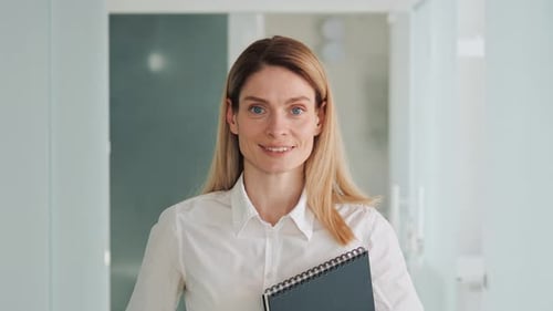 Confident Dreaming Young Successful Business Woman Agent Office Worker Portrait