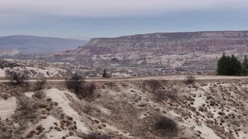 Aerial View of Eroded Rock Formations and Valleys in Cappadocia