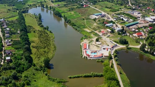 Countryside in summer time. Small town and resort place near the lake.