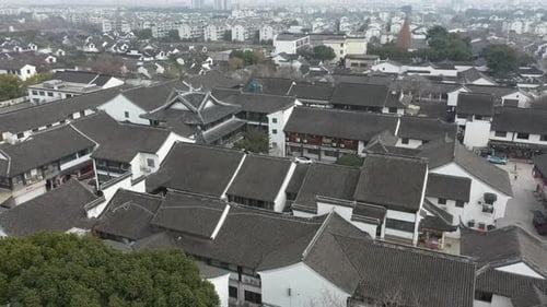 Aerial View of Urban Ancient Architecture and Street View Suzhou City Jiangsu Province China