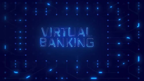 VIRTUAL BANKING Word Text with neon circuit board design or computer semiconductor design