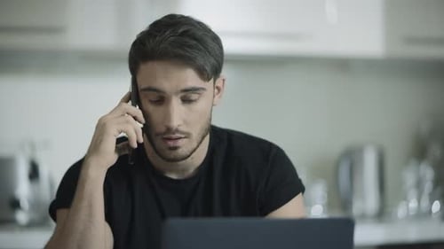 Business Man Call Phone at Home. Close Up of Professional Man Talking