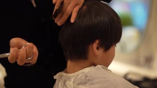 Child Getting a Haircut in a Salon