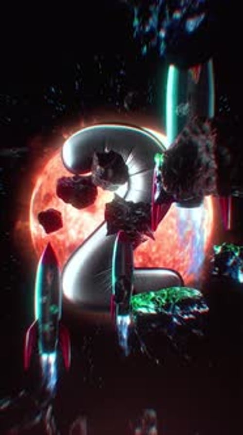 Retro Rocket Space Portrait Countdown Number 2
