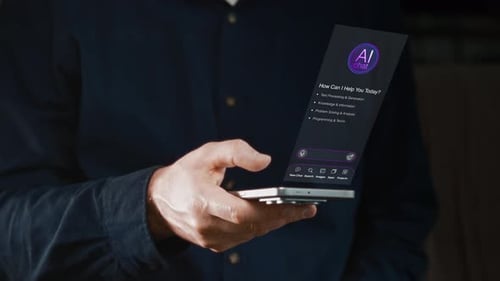Modern Office Setting Highlighting Sleek Smartphone With Holographic Menu And Voice Commands