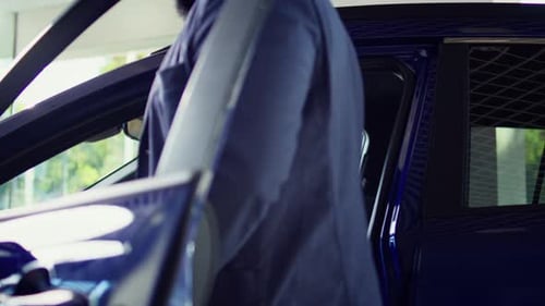 Client Doing Thorough Car Test Drive Making Sure He Feels Comfortable