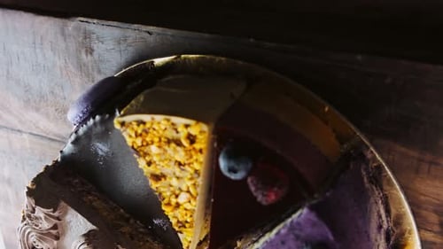 Delicious Cut Cake with Berries on Plate