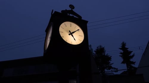 Night Shot of an Illuminated Clock Tower