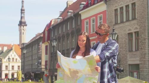 Couple of Tourists Traveling and Exploring Beautiful Old Town Loving Man and Woman in a Vacation