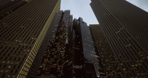 Modern Corporate Skyscrapers Upward Camera Motion Background