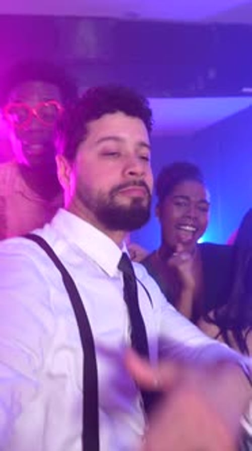 Friends Celebrating at a Colorful Birthday Party