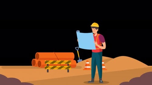 Engineers Working On Construction 4K On Alpha Channel