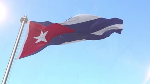 Realistic Waving Cuban Flag Against Blue Sky