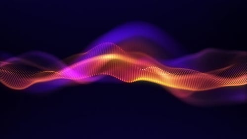 Bright orange wave on a dark blue background. Fluorescent yellow purple smoke. Smooth particle