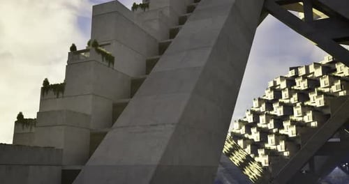 La arquitectura moderna muestra un diseño único con vegetación en un entorno urbano
