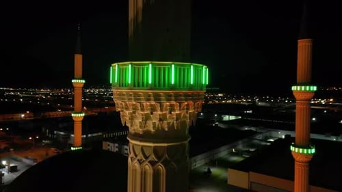 Images of a magnificently illuminated mosque in the evening