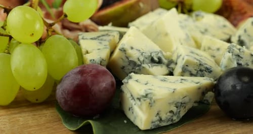 Close-up Food Board with Cheeses and Meats